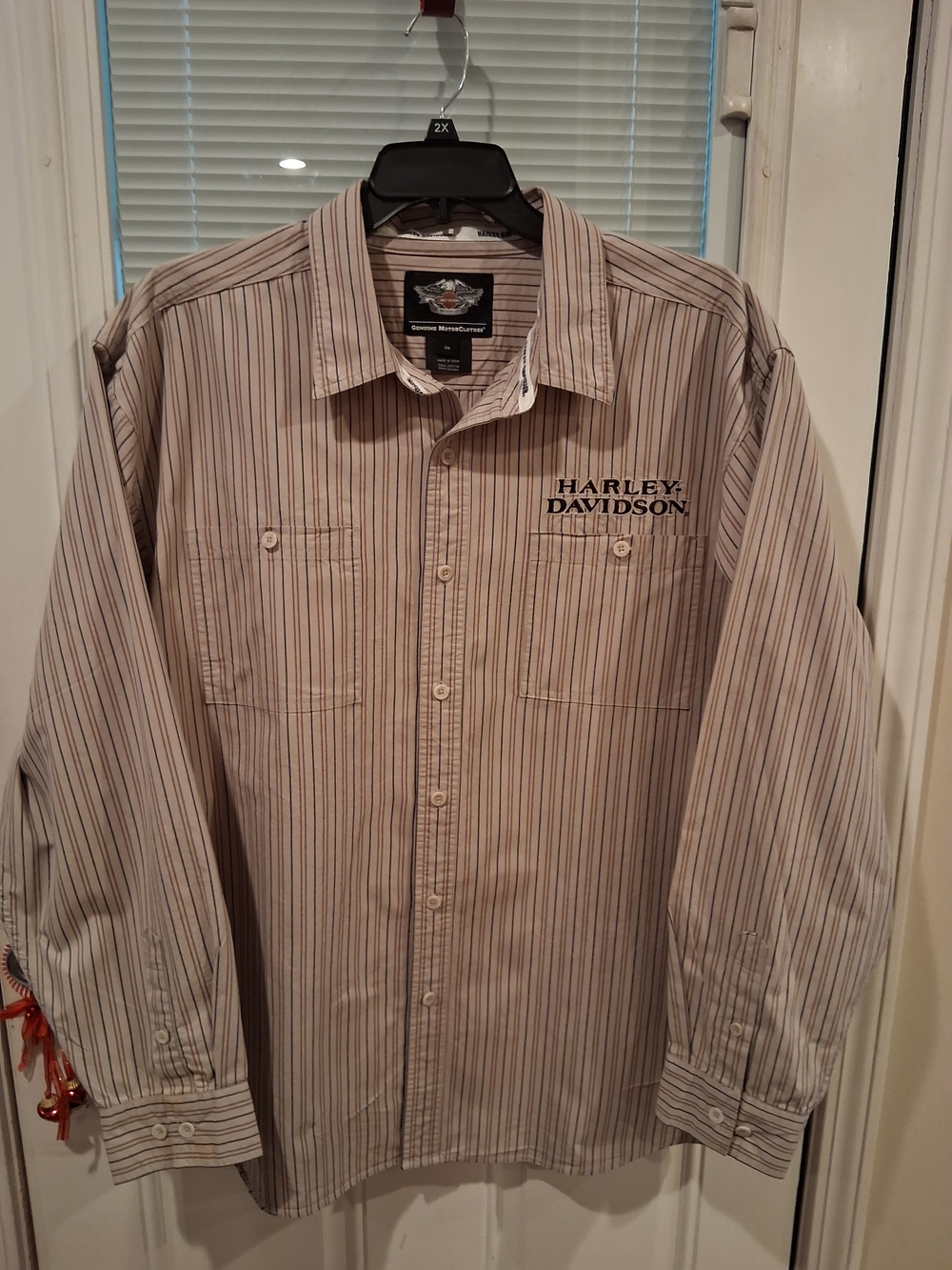 Harley-Davidson Men’s Beige Striped Button-Up Shirt